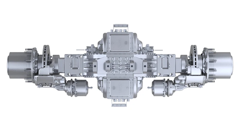 EA5000N electric drive axle truck technical diagram with dual-motor layout and gear ratio details EA5000N electric drive axle truck technical diagram with dual-motor layout and gear ratio details